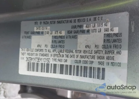 2014 Mazda Mazda3 I Grand Touring z USA, uszkodzony, nr VIN 3MZBM1M73EM110150